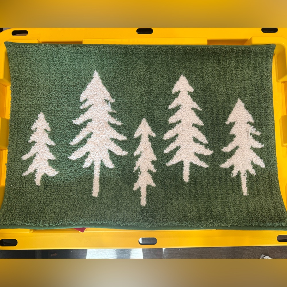 Green Bath Rug with White Tree Design